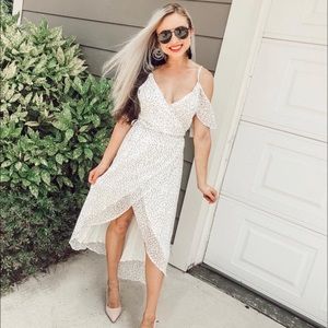 Polkadot cold shoulder Wrap dress